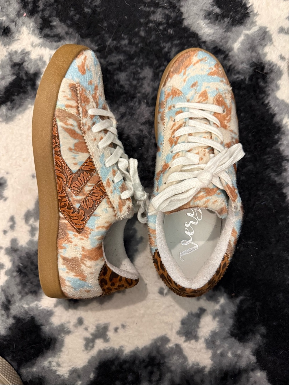 Very G Light Blue and Tan Patterned Sneakers